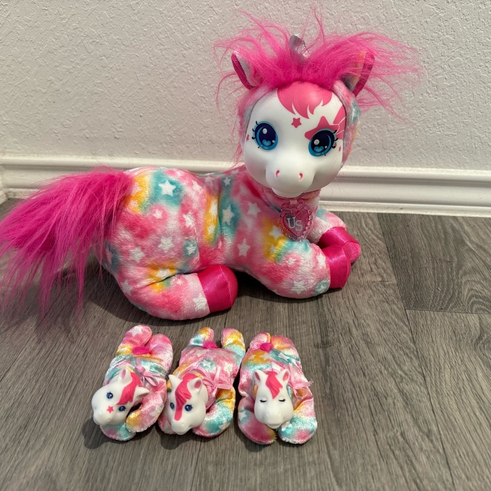 Plush Unicorn Toy with Pink and Multicolor Stars